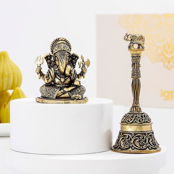 Brass Ganesha And Bell Set