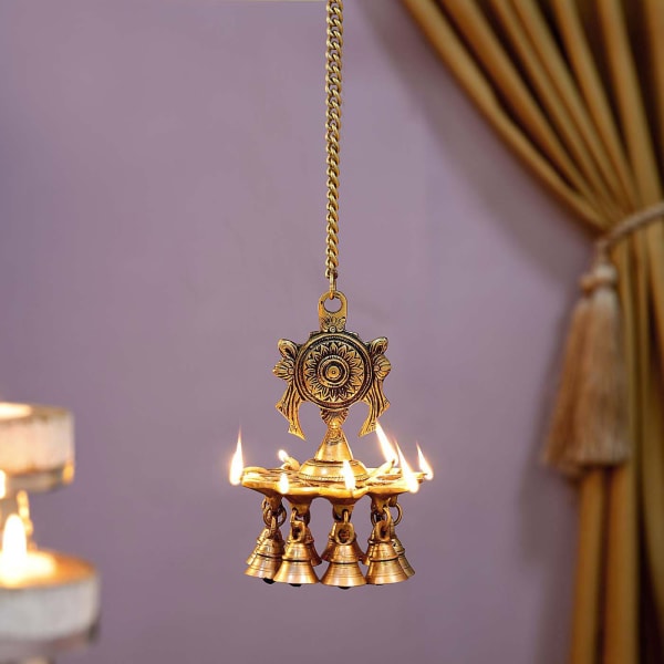 Brass Hanging Diya With Bells