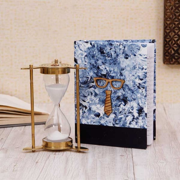 Brass Hourglass & Hand-Crafted Diary Hamper