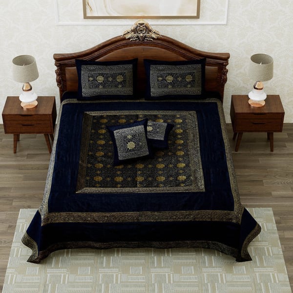 Brocade Silk Patchwork Bedcover - Blue (Set of 5)