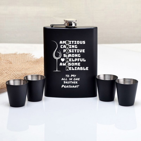 Brother Personalized Hip Flask And Shot Glasses Set