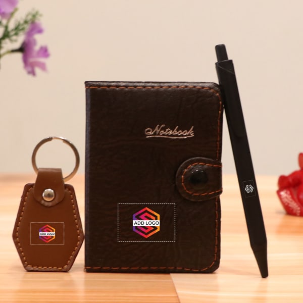 Brown 3-in-1 Diary Pen & Key Chain Gift Set - Customized with Logo