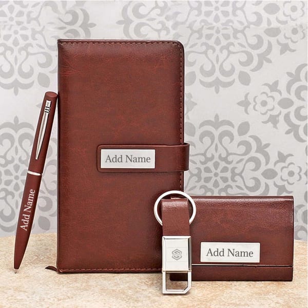 Brown Desk Accessory Gift Set With Name Customisation Gift/Send