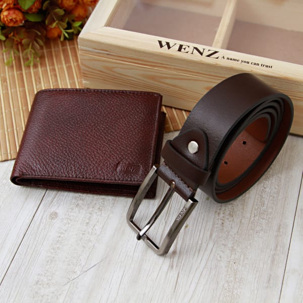 Brown Leather Wenz Wallet & Belt Combo Gift/Send Fashion and Lifestyle