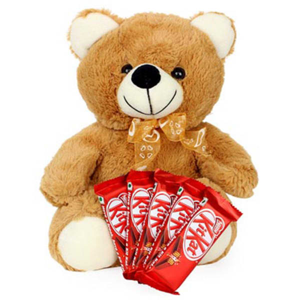 Brown Teddy with Kitkat Chocolates