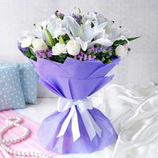 Bunch of Mix Flowers In Tissue Wrapping