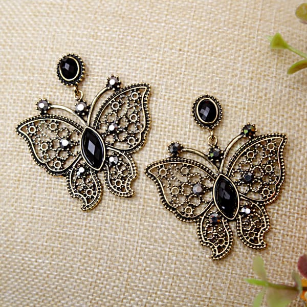 Butterfly Shape Black-Gold Earrings