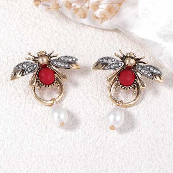 Buzz And Bloom Red Bee Metal Earrings