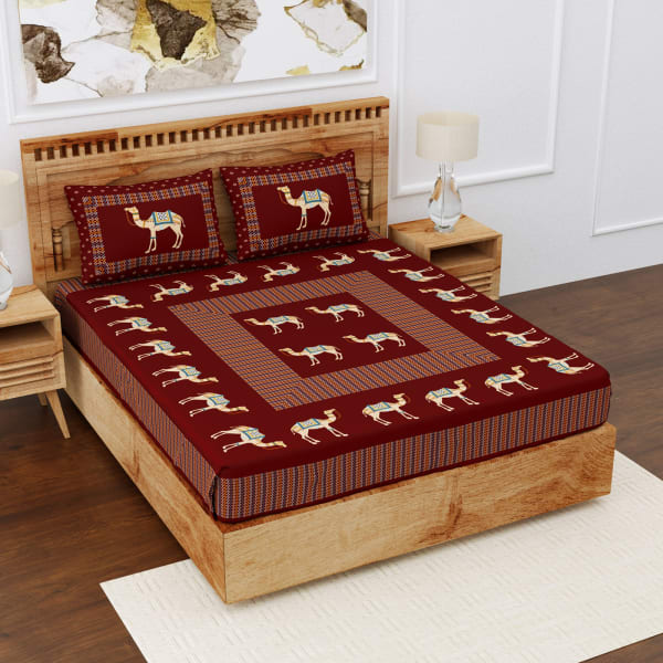 Camel Print Cotton Double Bedsheet