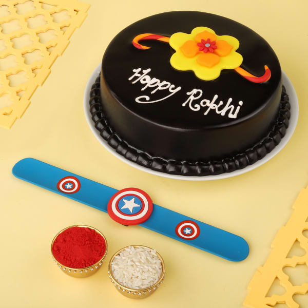 Captain America Rakhi with Truffle cake