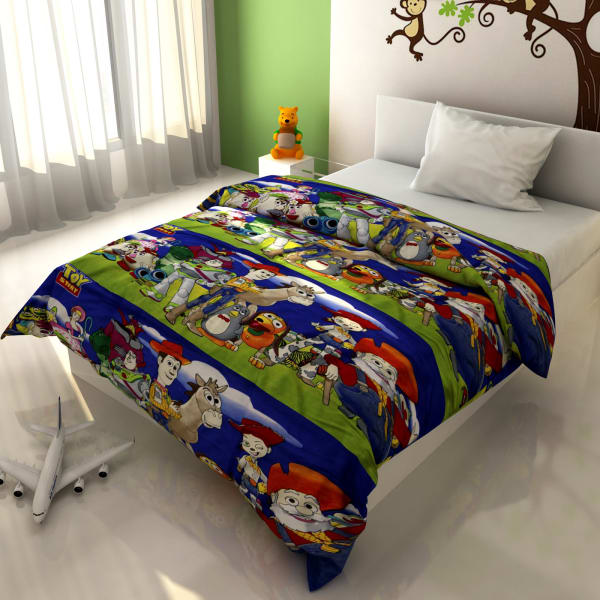 Cartoon Print Navy Blue And Forest Green Kids Blankets