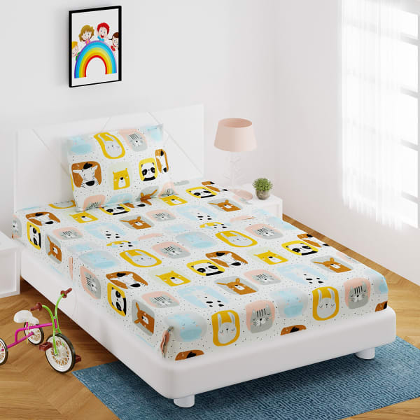 Cartoons Print Fitted Single Bedsheet