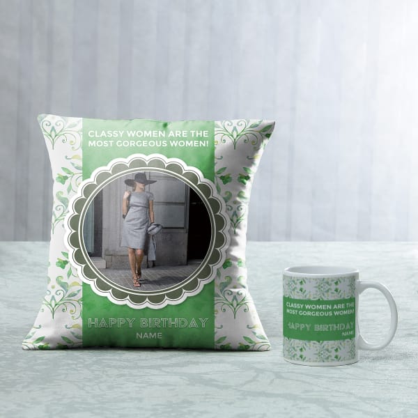 Cartouche Personalized Birthday Cushion & Mug