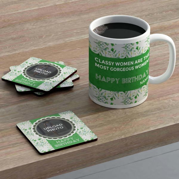 Cartouche Personalized Birthday Mug Coasters combo