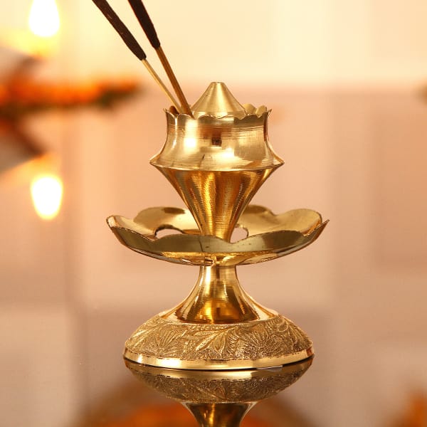 Carved Agarbatti Stand in Brass Gift/Send Home and Living Gifts Online
