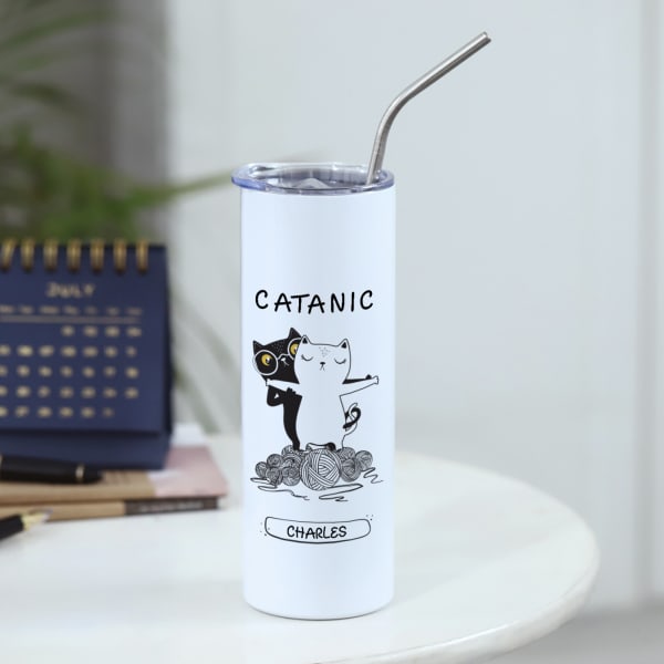 Catanic Personalized Stainless Steel Tumbler With Straw