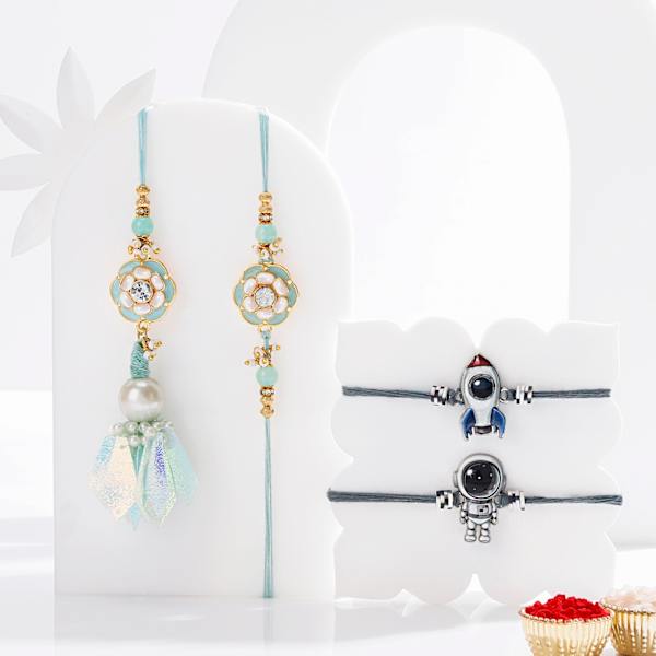 Celestial Meenakari And Kids Rakhi Set