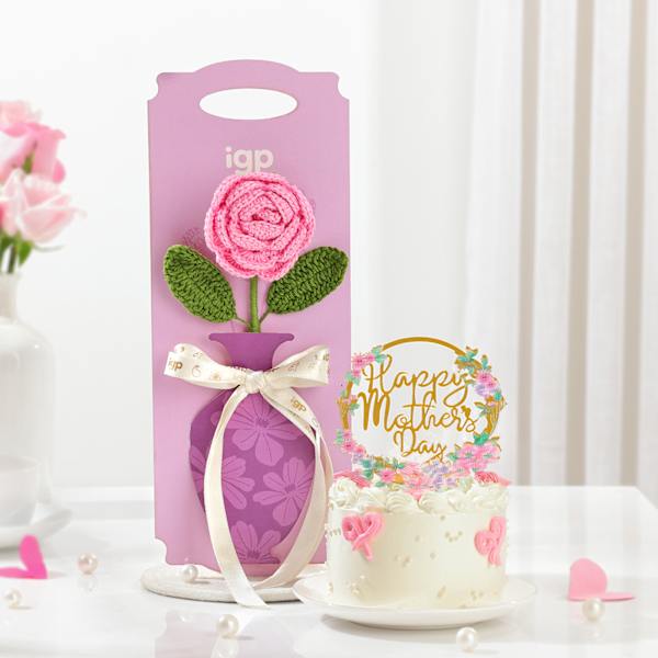 Charming Crochet Rose And Mother's Day Cake Combo