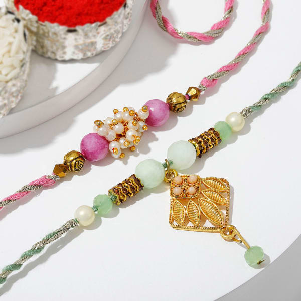 Charming Pearls And Beads Rakhi (Set of 2)