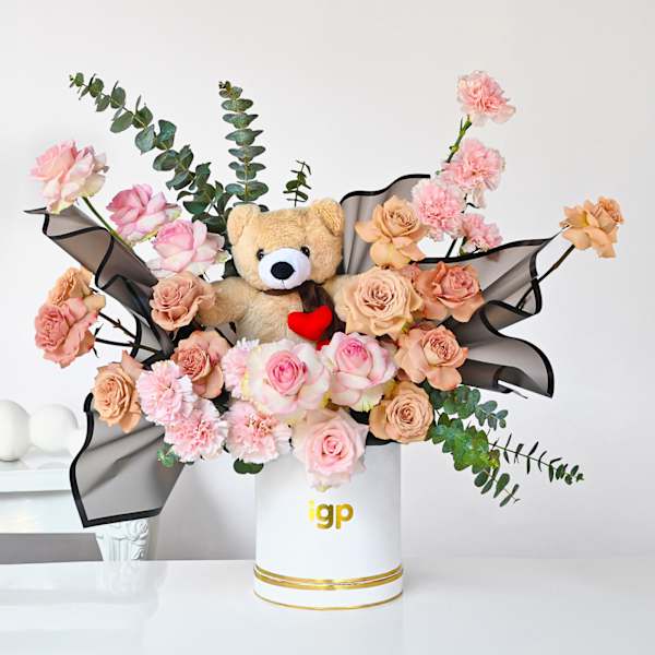 Charming Roses And Teddy Arrangement