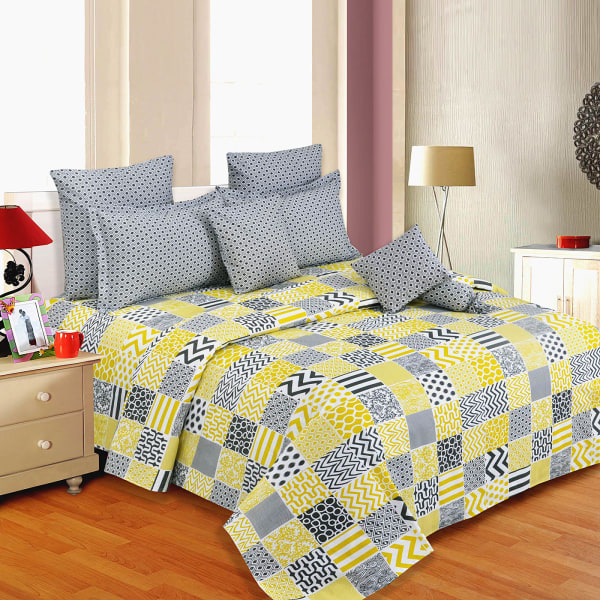 Checks Design Double Bedsheet with Pillow Covers Gift/Send Home and