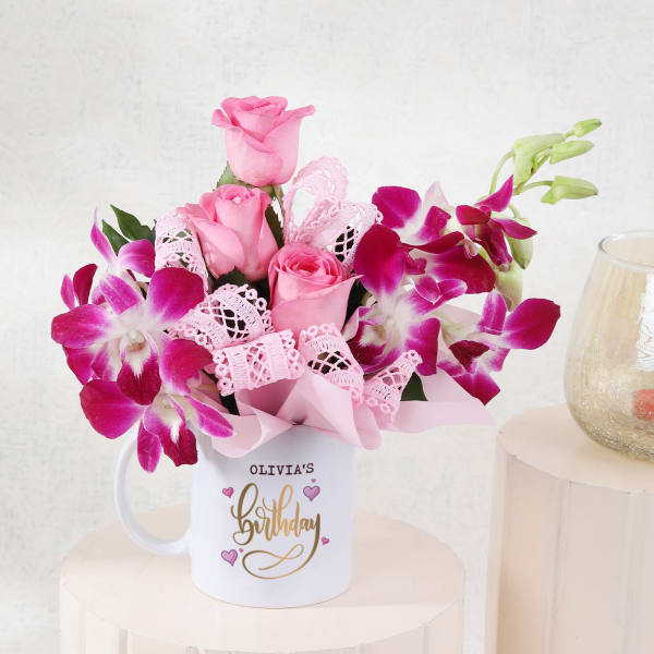 Cheerful Birthday Personalized Floret Mug