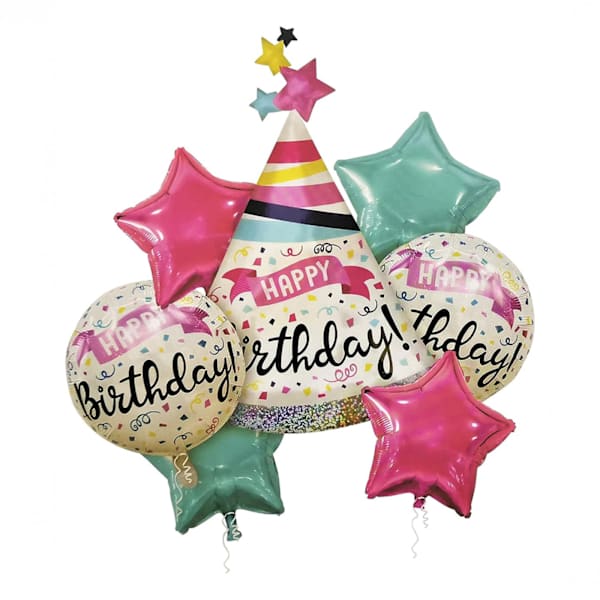 Cheerful Happy Birthday Hat Balloons - Set Of 7