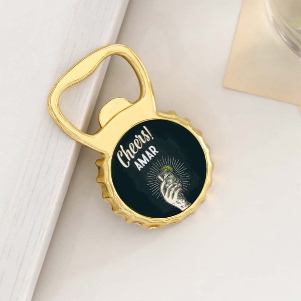 Cheers Magnetic Bottle Opener - Personalized - Black