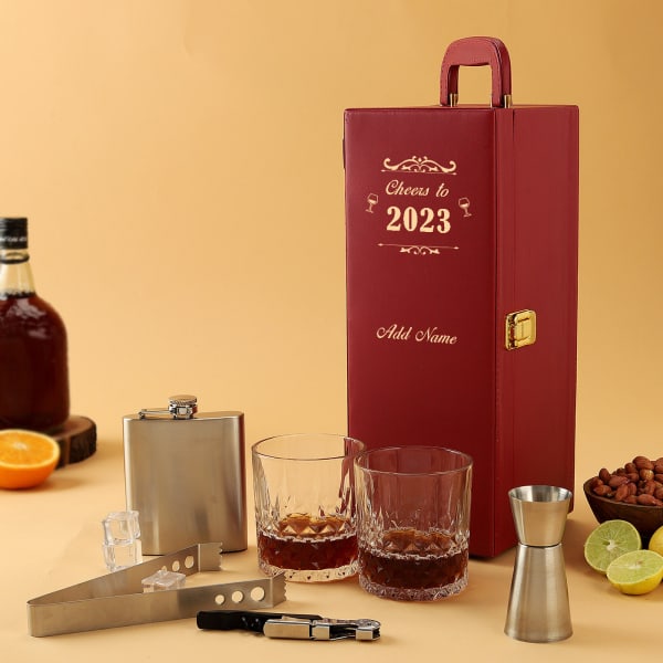 Cheers to New Year Personalized Bar Set - Maroon