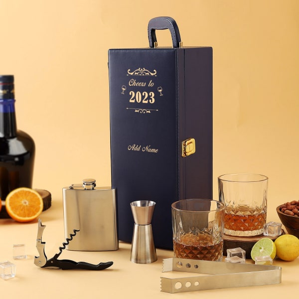 Cheers to New Year Personalized Bar Set - Navy