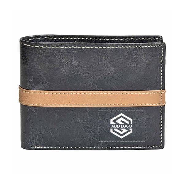 Cherry Black Grain Leather Men's Wallet - Customizable with Logo