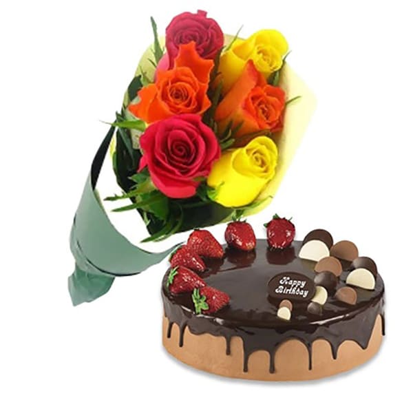 Choco Strawberry Cake with Mix Roses