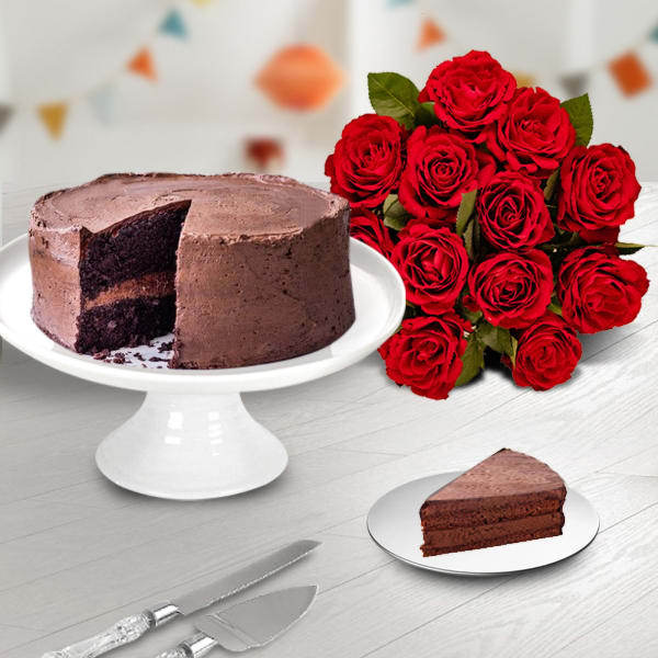 Chocolate Cake & Red Roses