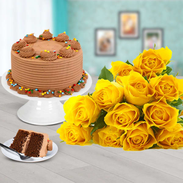 Chocolate Cake & Yellow Roses