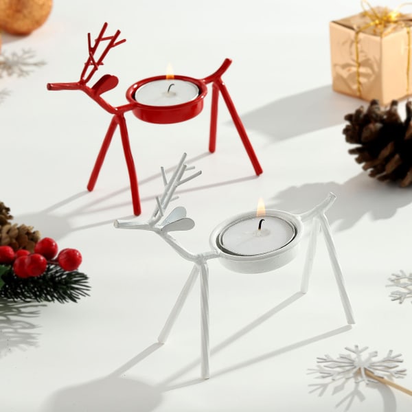 Christmas Reindeer Iron T-Light Holders (Set of 2)