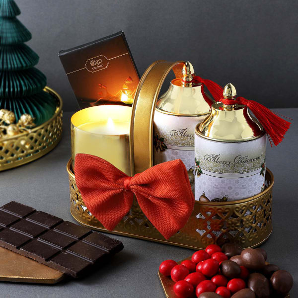Christmas Treats And Candle Gift Basket