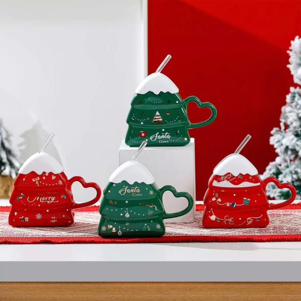 Christmas Tree Mug With Heart Handle - Assorted - Single Piece