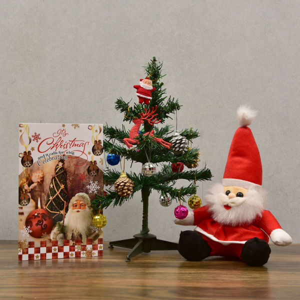 Christmas Tree with Decorative Items and Santa Teddy