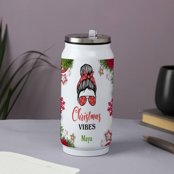 Christmas Vibes Personalized Stainless Steel Water Bottle