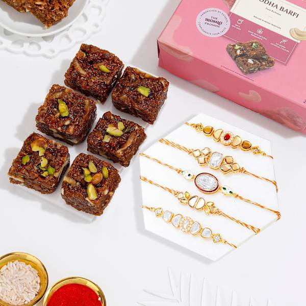 Classic Kundan Rakhi Gift Combo-Set Of 5
