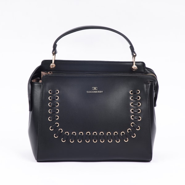 Classy Handbag With Detachable Strap - Classic Black