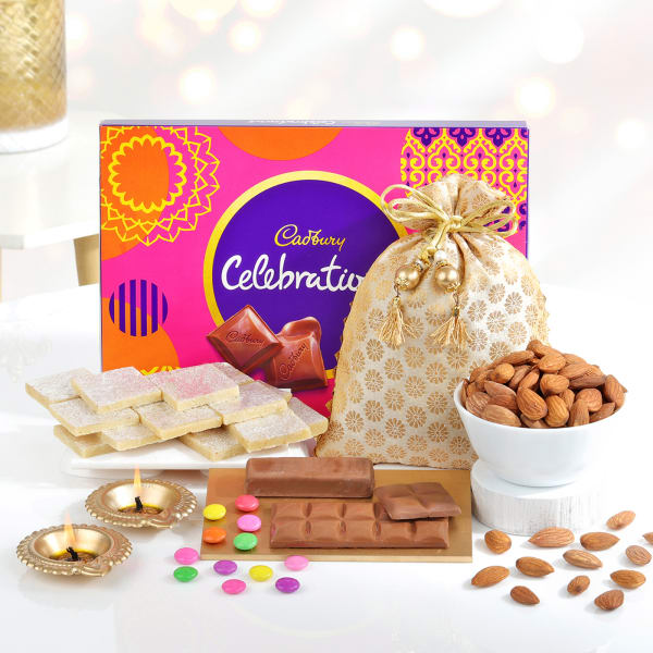 Clay Diya Set with Cadbury Celebrations & Almonds