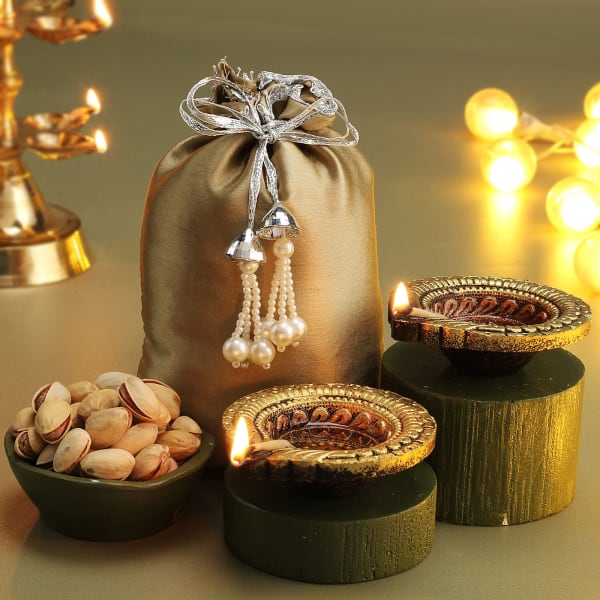 Clay Diya Set with Pistachios