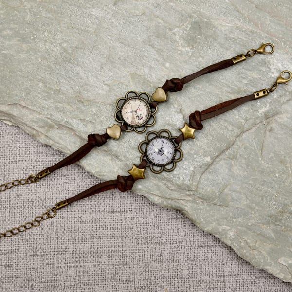Clock Design Couple Bracelet Set