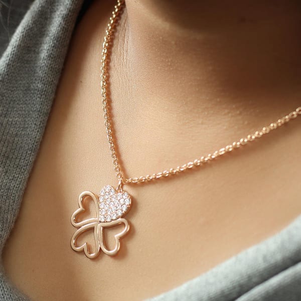 Clover of Hearts Studded Pendant Necklace