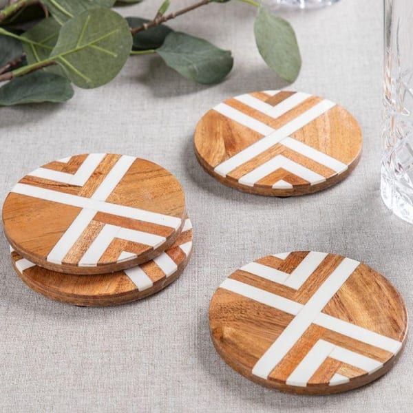 Coaster - Wooden With Marble Inlay - Set Of 4