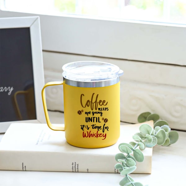 Coffee Keeps Me Going Personalized Stainless Steel Mug - Yellow