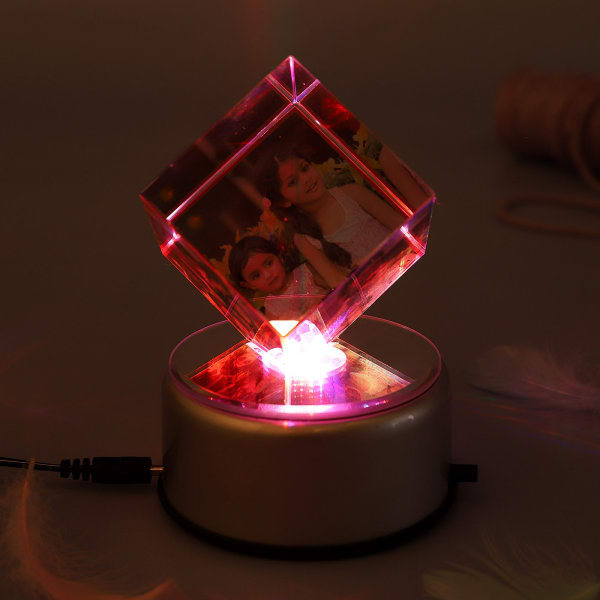 Colorful Personalized Rotating Crystal Cube With Led Gift