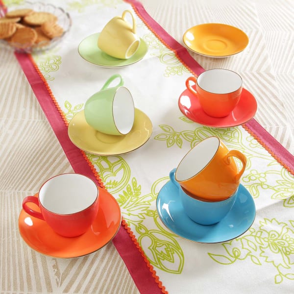 Colorful Set of Cups & Saucer with Table Runner Hamper Gift/Send Home