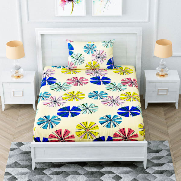 Colorful Single Bed Bedsheet with Dandelion Print